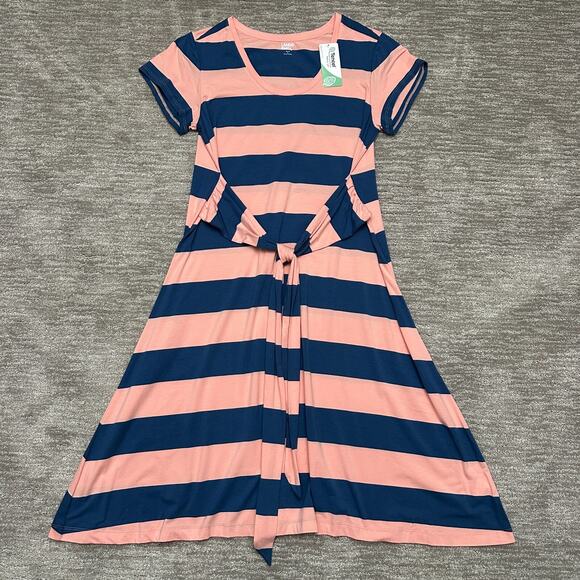 Lands End Dress Womens Petite XL Pink Blue Striped Tie Front Sun Beach Resort - Picture 1 of 12